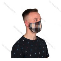 Многоразовая маска (повязка) для лица на резинках, хлопок, шотланка