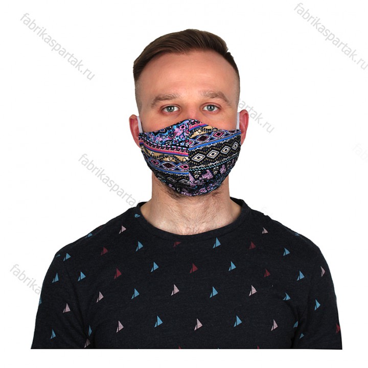 Многоразовая маска (повязка) для лица на резинках из трикотажа, восток, L