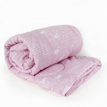Одеяло овечья шерсть евро 195х210 теплое в бязи - Love розовое