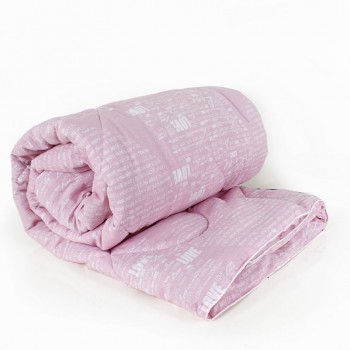 Одеяло овечья шерсть 1.5сп 140х205 теплое в бязи -  Love розовое